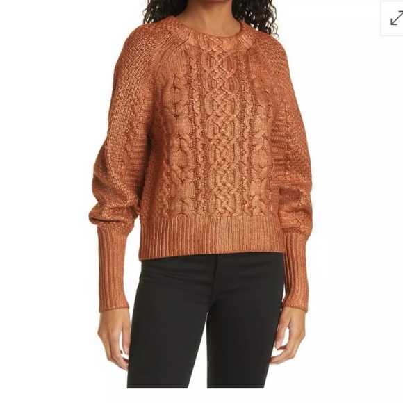 Veronica Beard Sweaters - Veronica Beard Yola foil finish cable-knit pullover sweater in copper.